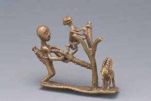 Gold weight:  man and monkey