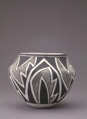 Jar with black and white geometric design