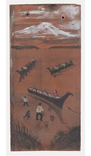 Untitled (Canoes and a white mountain)