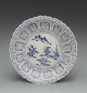 Dish with foliated rim and Chinese landscape