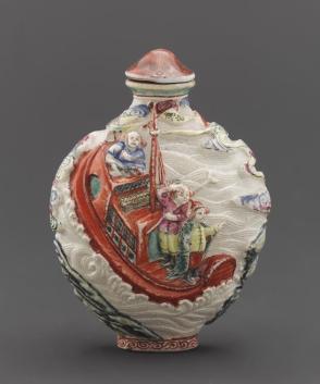 Snuff bottle with the “Eight Barbarians Bearing Tribute” (Baman jin bao)