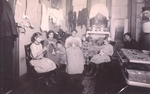Crocheting Woolen Caps in a Tenement Kitchen, N.Y.C., #3123