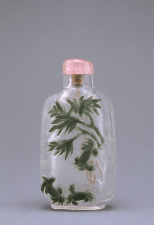 Snuff bottle: Three Crabs and Bamboo; River Landscape