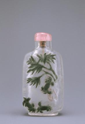 Snuff bottle: Three Crabs and Bamboo; River Landscape