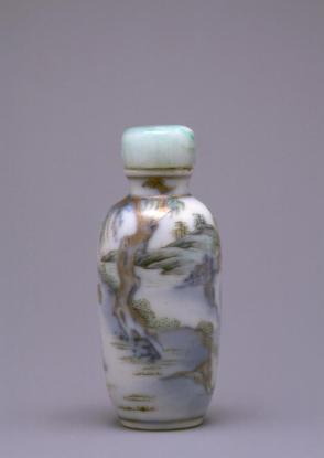 Snuff bottle:  Landscape with Fisherman