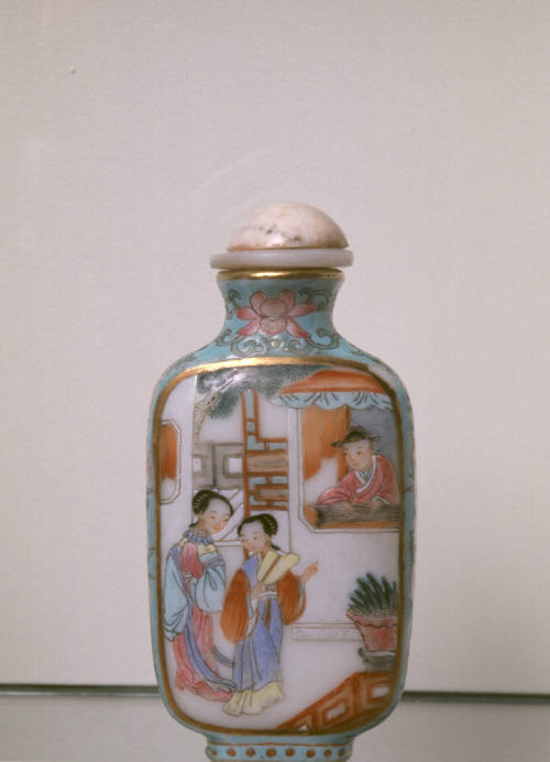 Snuff Bottle:  Two Ladies in a Pavilion; Three Figures in a Pavilion