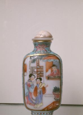 Snuff Bottle:  Two Ladies in a Pavilion; Three Figures in a Pavilion