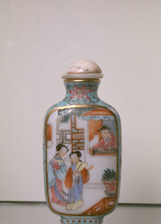 Snuff Bottle:  Two Ladies in a Pavilion; Three Figures in a Pavilion