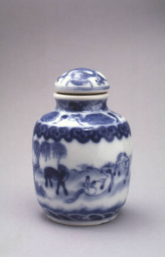Snuff bottle:  Eight Symbolic Horses of Emperor Wang-mu