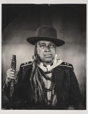 Talking Tintype, Storme Webber, Artist/Poet, Sugpiaq/Black/Choctaw, from the series Critical Indigenous Photographic Exchange: dᶻidᶻəlalič
