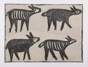 Horizontal painting of four animals