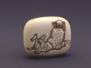 Rectangular Manju Type Netsuke of a Man Reading