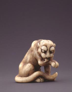Model of a tiger licking its paw