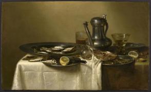 Still Life with a Tankard, a Plate of Oysters and Glasses on a Table