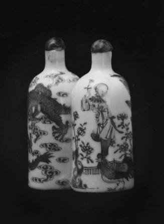 Double Snuff Bottle: Woman, Rooster and Plants; Two Dragons Chasing Flaming Pearl