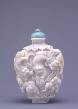Snuff bottle:  Fu-Dogs Playing Among Clouds with Ribbons