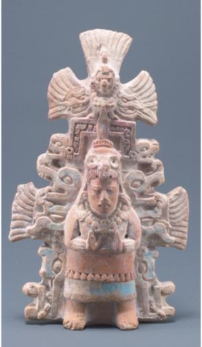 Rattle figure of an elite woman with headdress and backrack