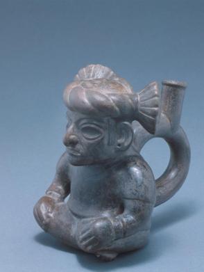Stirrup spout vessel of human with twisted headband