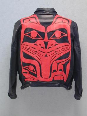 Leather jacket with bear design
