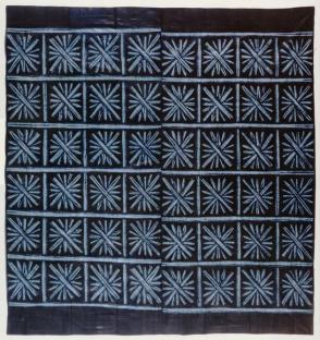 Tye-dyed cloth (adire oniko) with hand-stitched (alabere) motif