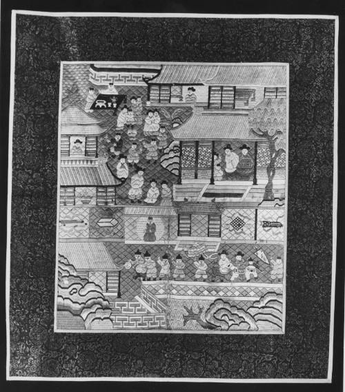 Panel depicting courtyard scenes