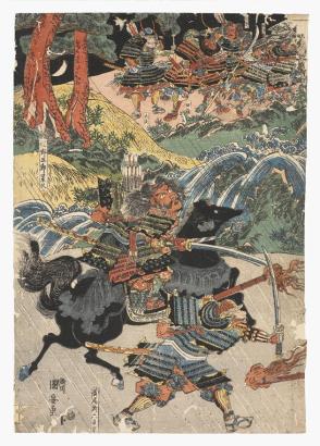 Yoritomo's defeat by Taira's Oka Kagechika at Mt. Ishibashi in 1184