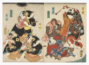 Fujimusume - Saru - Yakko, The wisteria maiden, the monkey and the three footmen