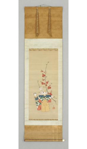 Two Japanese Dolls and a Flowering Branch