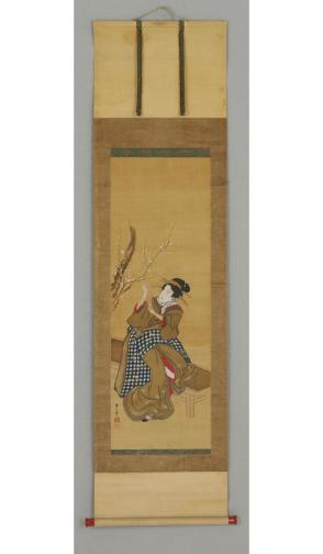 Ukiyoe, woman seated on bench