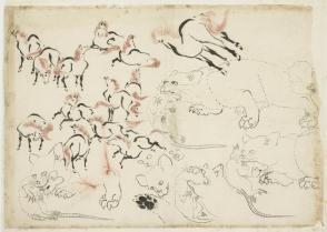 Studies of Horses, Cats and Rats (from "Hokusai Manga")