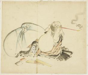 Seated Hotei Smoking a Pipe