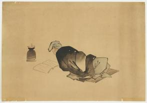 Reclining Man Reading by Lamplight