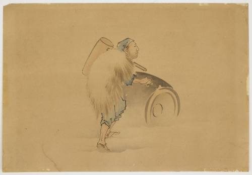 Man with Mallet Rolling Barrel