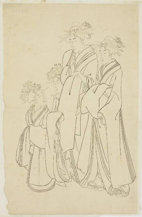 Two Oiran Walking with Two Apprentices