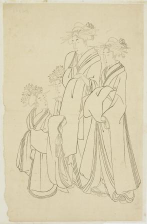 Two Oiran Walking with Two Apprentices