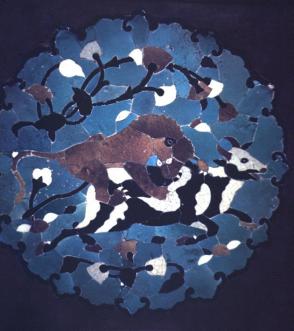 Tile with a lion attacking a bovine