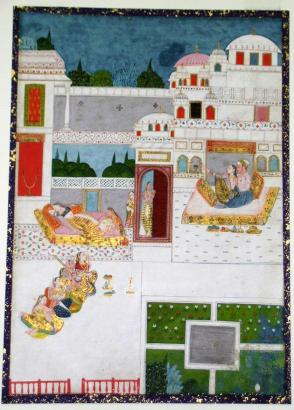 Court scene, possibly Raga dipaka or Raga Malakausa