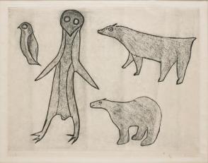 Man with two Bears & a Bird