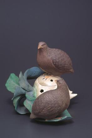 Incense burner:  turnip and two quail