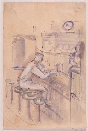Man Seated on a Stool at a Counter