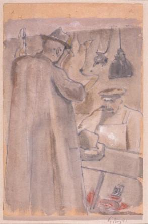 Man in Long Coat with Butcher