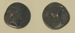 Rhodian didrachm with head of Artemis (obv.) and goat (rev.)