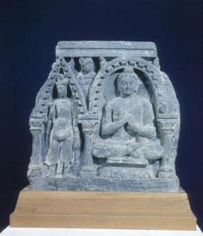 Buddha and bodhisattva under arches