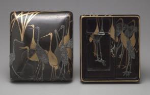 Writing box decorated with cranes in reeds