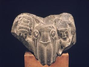 Stele fragment; buddha and 2 attendants