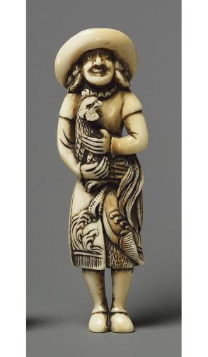 Netsuke modelled as foreigner with kirin