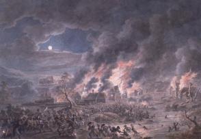 Napoleonic Army Leaving Burning Village