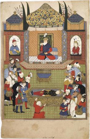 Mourning scene, perhaps the death of Iskandar (Alexander the Great)