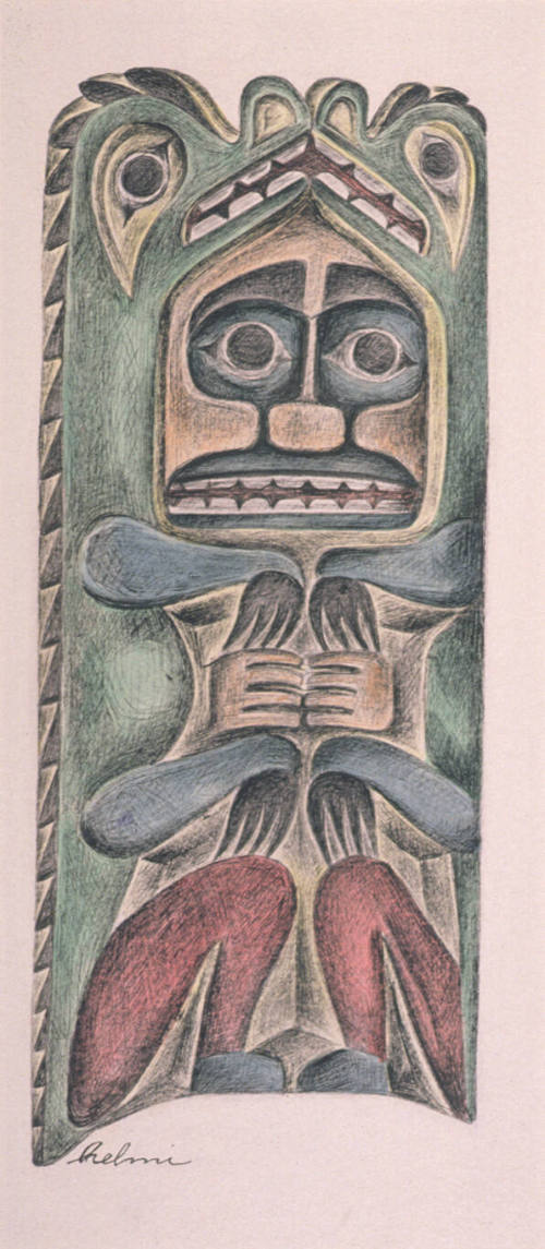 Totem Pole Detail: Drawing of Carving by Vancouver Indians