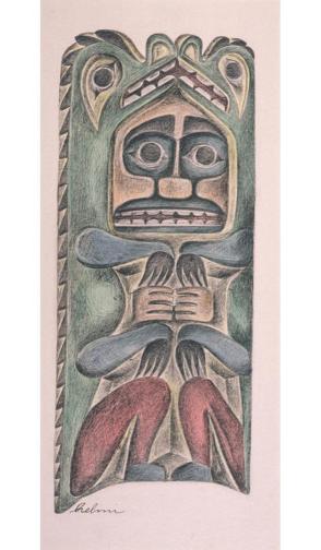 Totem Pole Detail: Drawing of Carving by Vancouver Indians